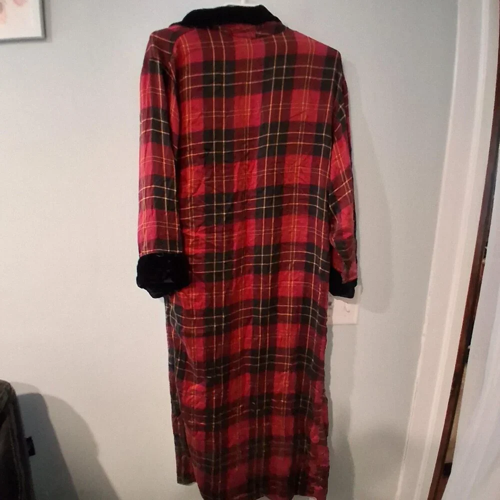 Victorias Secret vintage gold label long robe womens Small plaid silk NO BELT